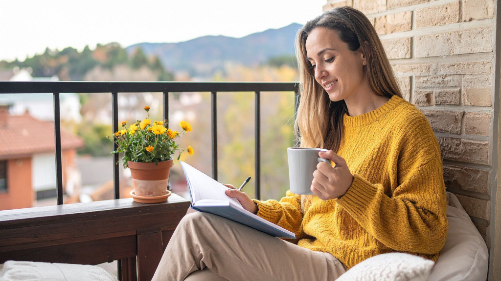 Mujer emprendedora reflexionando sobre su historia personal y marca personal femenina para conectar con su audiencia.